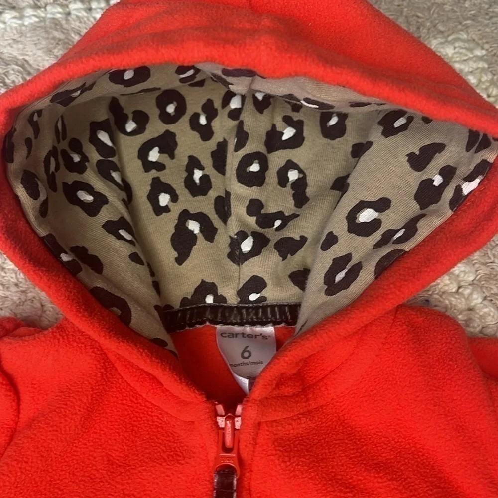 🟢 3/$15 Carter’s Baby Hooded Cheetah/Res Orange Sweater 6 months